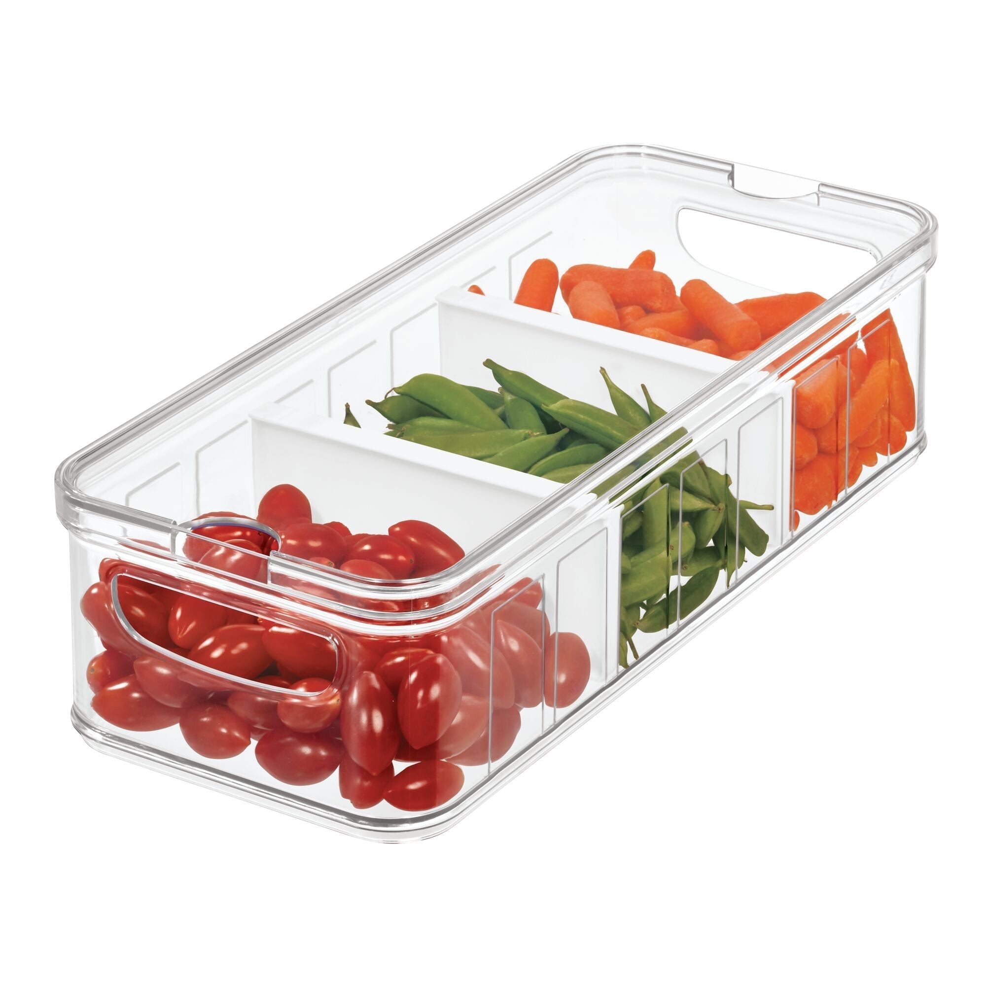 iDesign Refrigerator Produce Storage Crisper Bin, 2 Adjustable Dividers &  Lid, BPA-Free Clear Plastic